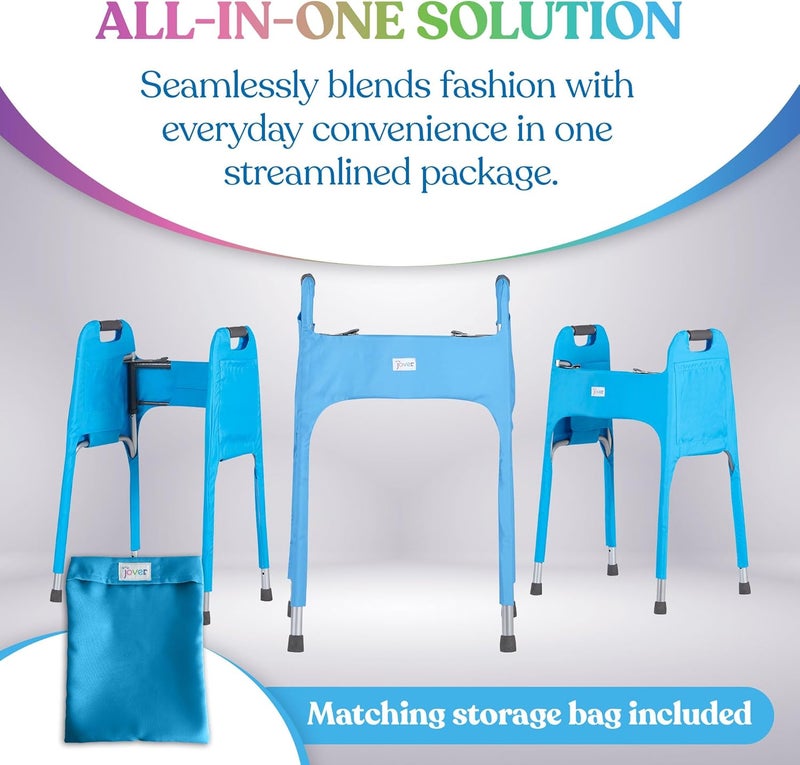 Jover – Walker Covers (Clear Skies) – Colorful Fabric Cover for Standard Folding Walker Mobility Aid with Pockets, Easy Fit Senior Walker Accessories, Washable Polyester, + Matching Storage Bag - Image 2